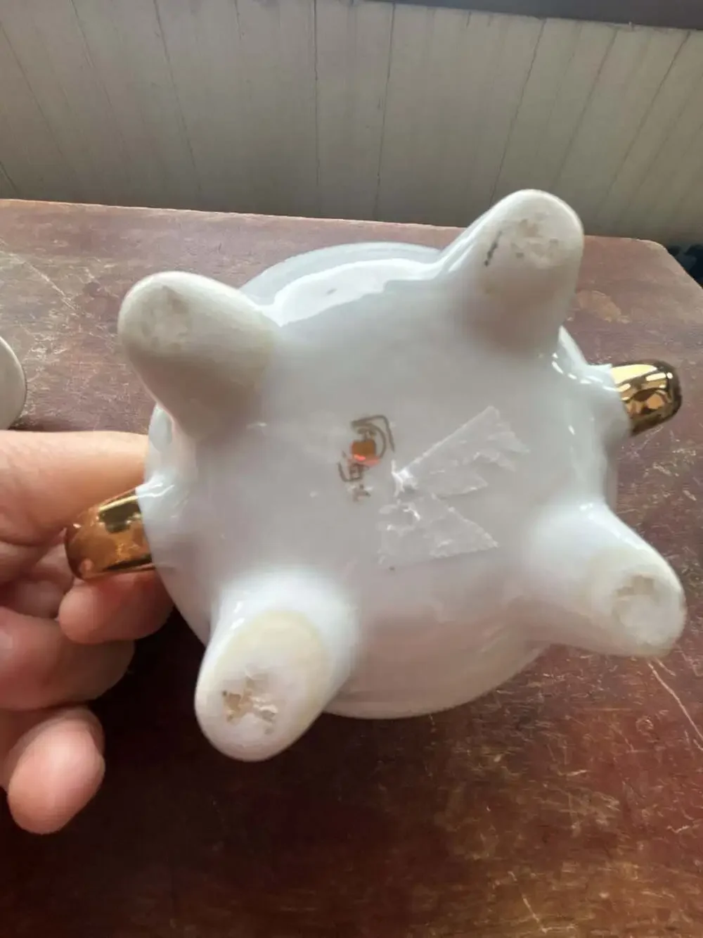 Vintage Footed Porcelain Sugar Bowl and Lid with Gold Gilded Rose